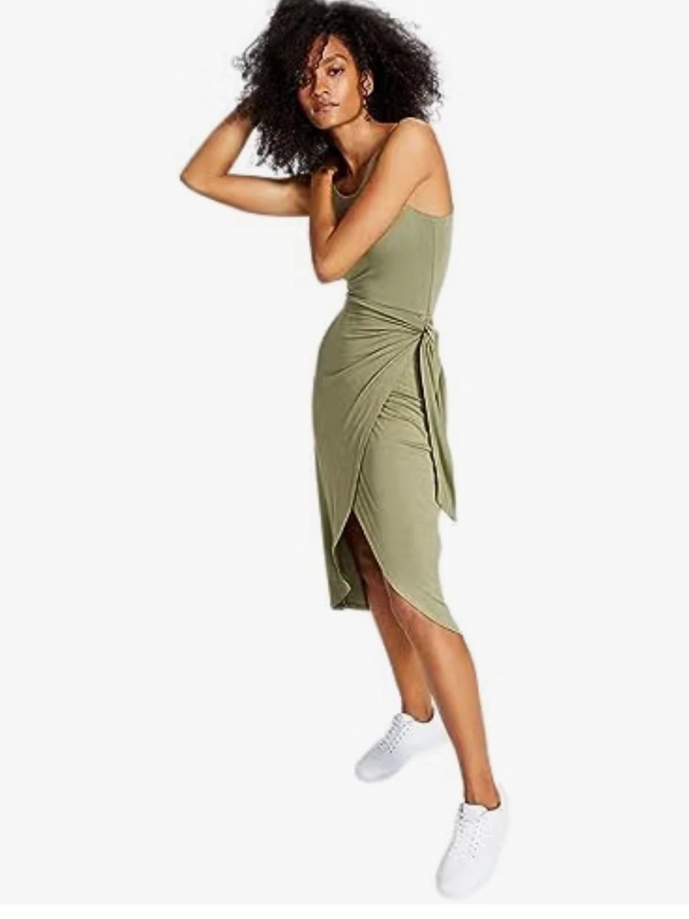 And Now This Olive Tie Waist Tulip Midi Dress Size M NWT